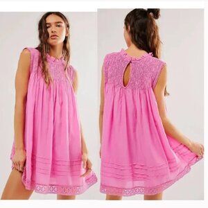 Free People Shea Solid Mini Smocked Pink Dress